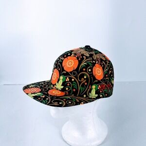 SSUR‎ Khokhloma Folk Art Snapback Hat Black Orange Pattern Flat Bill Cap